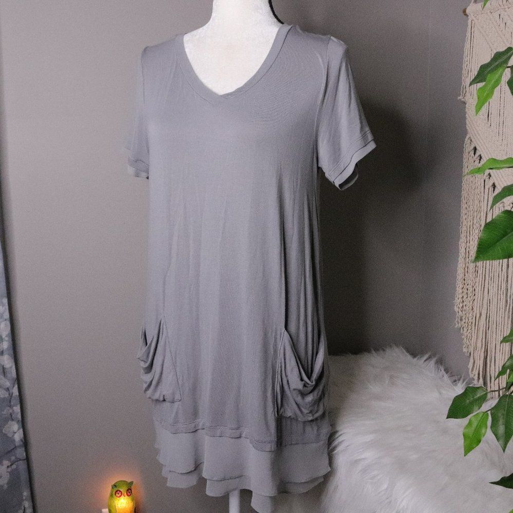 LOGO Lori Goldstein | Short Sleeve Chiffon Pocket Dress Long T Shirt Top Small